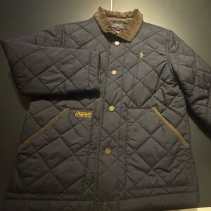 Polo by Ralph Lauren Quilted Hooded Barn Navy Jacket with brown corduroy collar